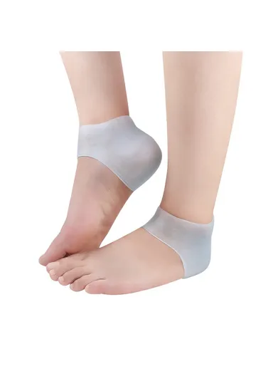 1 Pair One Size Heel Protector Sleeve, SEBS Cushion for Plantar Fasciitis Callus Spur - White