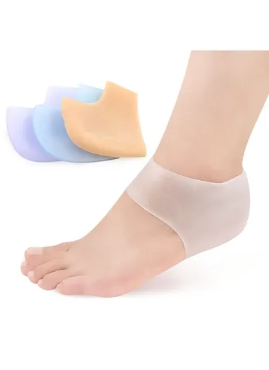 1 Pair One Size Heel Protector Sleeve, SEBS Cushion for Plantar Fasciitis Callus Spur - White