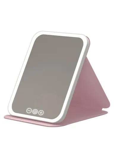 Touch Control 3 Colors Dimmable Foldable LED Vanity Mirror Rechargeable Travel Makeup Mirror, Size S 806 - Pink 