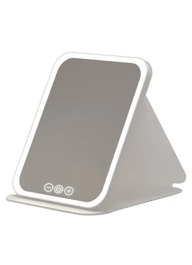 Touch Control 3 Colors Dimmable Foldable LED Vanity Mirror Rechargeable Travel Makeup Mirror, Size S 806 - White