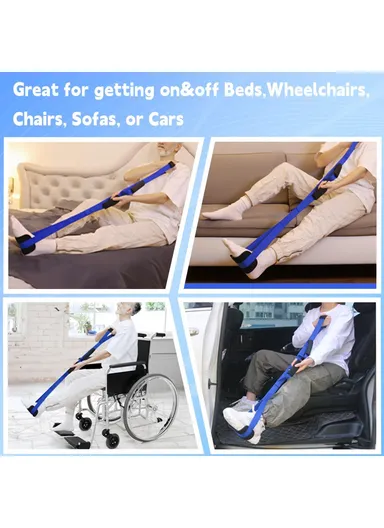 Leg Lifter Strap with Padded Handle for Hemiplegia Hip Knee Recovery Training Mobility Aid - Blue