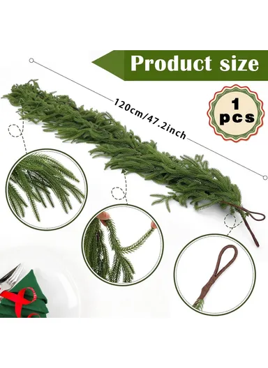 1.2m Artificial Pine Garland Cedar Vine Garland for Stairs, Fireplace, and Window Decoration Realistic Faux Pine Branches