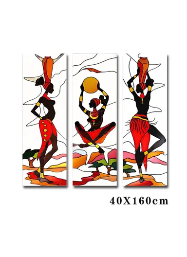 Waterproof Tear-resistant Canvas Living Room Painting African Woman Wallpaper - 40x120cm x 3 Pcs