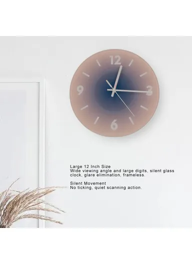 12 inch Sunset Wall Clock with Bracket Battery Operated Gradient Glass Silent Clocks for Home (No Battery) - Pink / Number