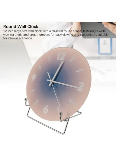 12 inch Sunset Wall Clock with Bracket Battery Operated Gradient Glass Silent Clocks for Home (No Battery) - Pink / Number