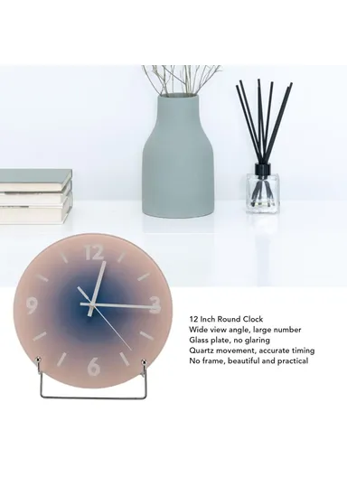 12 inch Sunset Wall Clock with Bracket Battery Operated Gradient Glass Silent Clocks for Home (No Battery) - Pink / Number