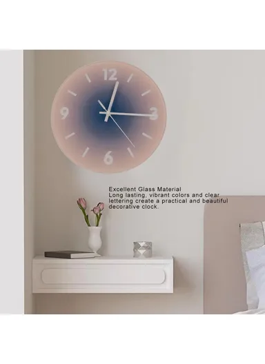 12 inch Sunset Wall Clock with Bracket Battery Operated Gradient Glass Silent Clocks for Home (No Battery) - Pink / Number