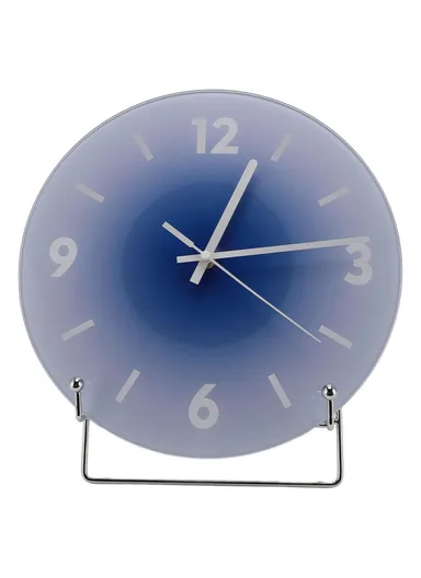 12 inch Sunset Wall Clock with Bracket Battery Operated Gradient Glass Silent Clocks for Home (No Battery) - Blue / Number