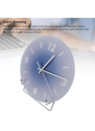 12 inch Sunset Wall Clock with Bracket Battery Operated Gradient Glass Silent Clocks for Home (No Battery) - Blue / Number