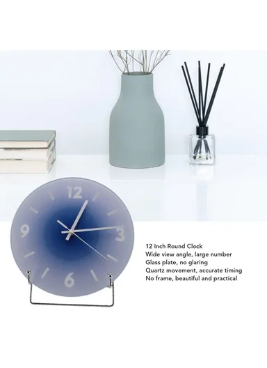 12 inch Sunset Wall Clock with Bracket Battery Operated Gradient Glass Silent Clocks for Home (No Battery) - Blue / Number