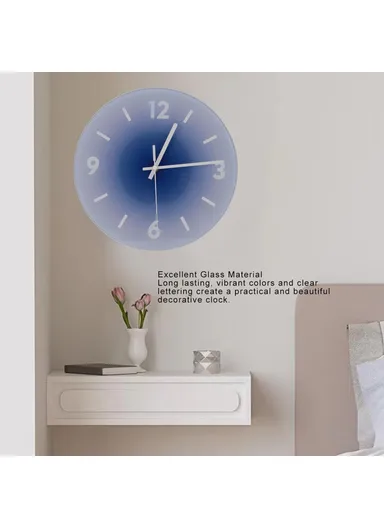 12 inch Sunset Wall Clock with Bracket Battery Operated Gradient Glass Silent Clocks for Home (No Battery) - Blue / Number