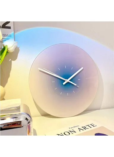 12 inch Sunset Wall Clock with Dial Scale Silent Gradient Glass Clocks for Home (No Battery) - Gradient Blue