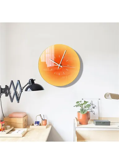 12-inch Sunset Wall Clock with Dial Scale Silent Gradient Glass Clocks for Home (No Battery) - Orange