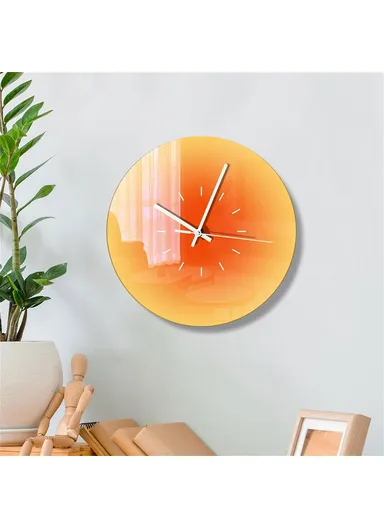 12-inch Sunset Wall Clock with Dial Scale Silent Gradient Glass Clocks for Home (No Battery) - Orange