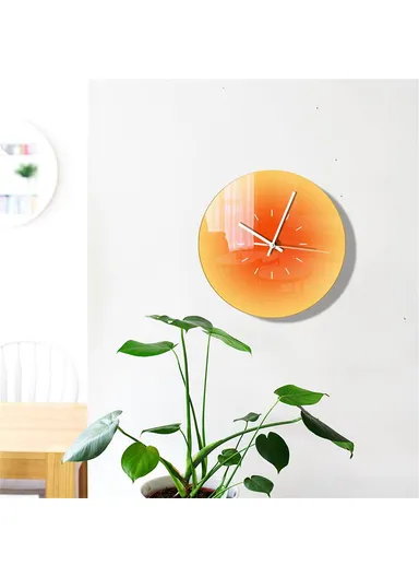 12-inch Sunset Wall Clock with Dial Scale Silent Gradient Glass Clocks for Home (No Battery) - Orange