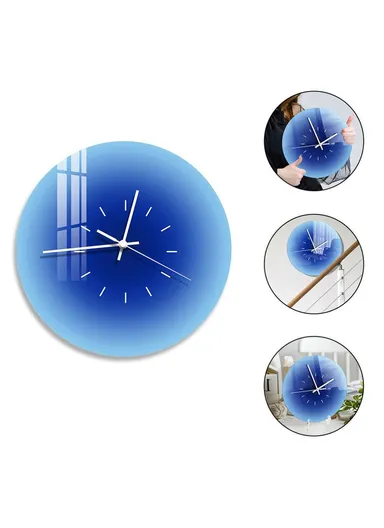 12-inch Sunset Wall Clock with Dial Scale Silent Gradient Glass Clocks for Home (No Battery) - Blue