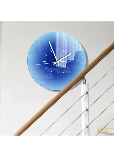 12-inch Sunset Wall Clock with Dial Scale Silent Gradient Glass Clocks for Home (No Battery) - Blue