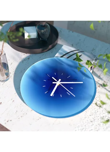 12-inch Sunset Wall Clock with Dial Scale Silent Gradient Glass Clocks for Home (No Battery) - Blue