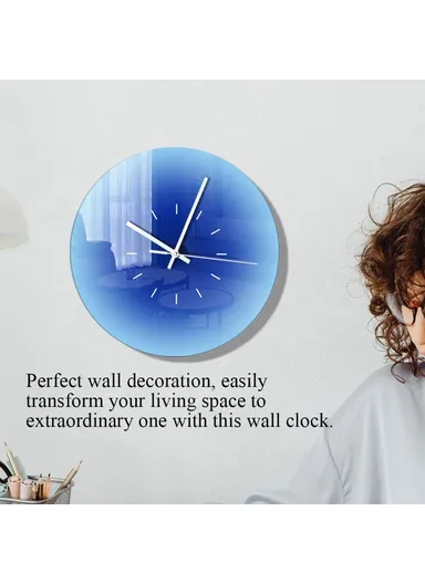 12-inch Sunset Wall Clock with Dial Scale Silent Gradient Glass Clocks for Home (No Battery) - Blue