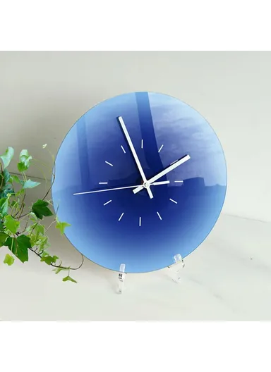 12-inch Sunset Wall Clock with Dial Scale Silent Gradient Glass Clocks for Home (No Battery) - Blue