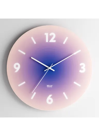 12-inch Sunset Wall Clock Battery Operated Gradient Glass Silent Clocks for Home (No Battery) - Pink  /  Number