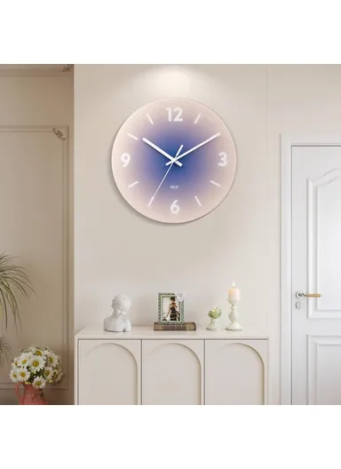 12-inch Sunset Wall Clock Battery Operated Gradient Glass Silent Clocks for Home (No Battery) - Pink  /  Number