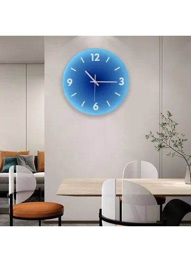 12-inch Sunset Wall Clock Battery Operated Gradient Glass Silent Clocks for Home (No Battery) - Blue  /  Number
