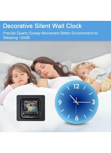 12-inch Sunset Wall Clock Battery Operated Gradient Glass Silent Clocks for Home (No Battery) - Blue  /  Number