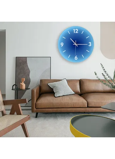 12-inch Sunset Wall Clock Battery Operated Gradient Glass Silent Clocks for Home (No Battery) - Blue  /  Number