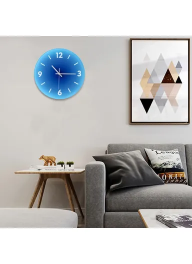 12-inch Sunset Wall Clock Battery Operated Gradient Glass Silent Clocks for Home (No Battery) - Blue  /  Number