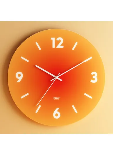 12-inch Sunset Wall Clock Battery Operated Gradient Glass Silent Clocks for Home (No Battery) - Orange  /  Number