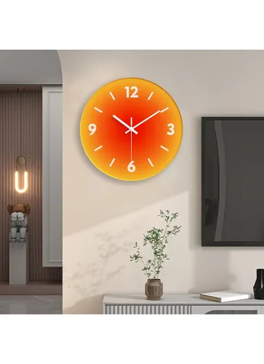 12-inch Sunset Wall Clock Battery Operated Gradient Glass Silent Clocks for Home (No Battery) - Orange  /  Number
