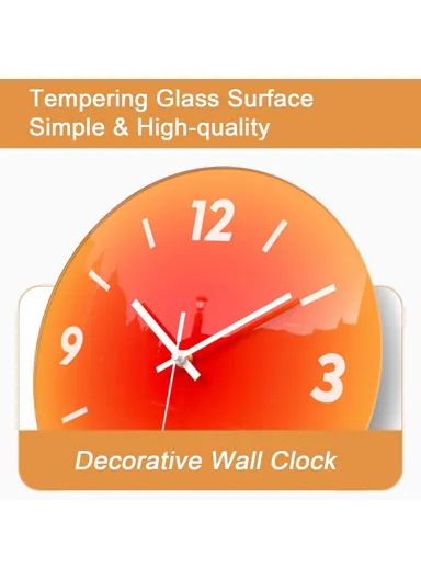 12-inch Sunset Wall Clock Battery Operated Gradient Glass Silent Clocks for Home (No Battery) - Orange  /  Number