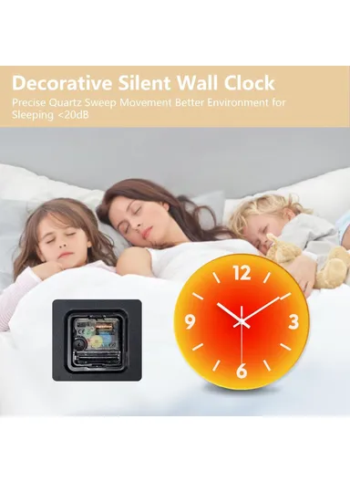 12-inch Sunset Wall Clock Battery Operated Gradient Glass Silent Clocks for Home (No Battery) - Orange  /  Number