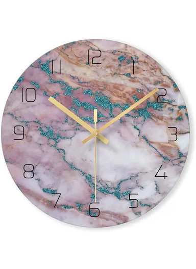 12 inch Marble Pattern Decorative Glass Wall Clock (D30.5 x T0.4)cm - Light Purple