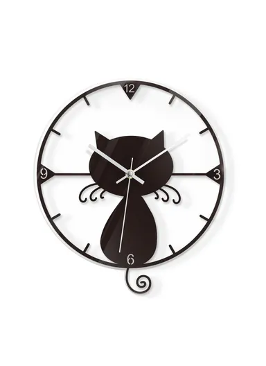 Clear Acrylic Black Cat Wall Clock Silent Non-Ticking Clock (No Battery) for Kids Bedrooms Living Room