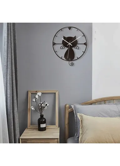 Clear Acrylic Black Cat Wall Clock Silent Non-Ticking Clock (No Battery) for Kids Bedrooms Living Room