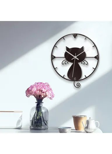 Clear Acrylic Black Cat Wall Clock Silent Non-Ticking Clock (No Battery) for Kids Bedrooms Living Room