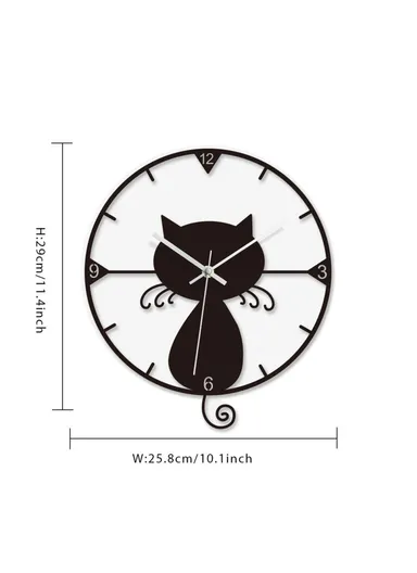Clear Acrylic Black Cat Wall Clock Silent Non-Ticking Clock (No Battery) for Kids Bedrooms Living Room