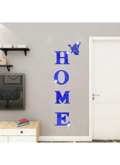 HOME Family Slogan 100 x 35cm 3D Acrylic Mirror Wall Sticker Living Room Entrance Home Decoration - Blue