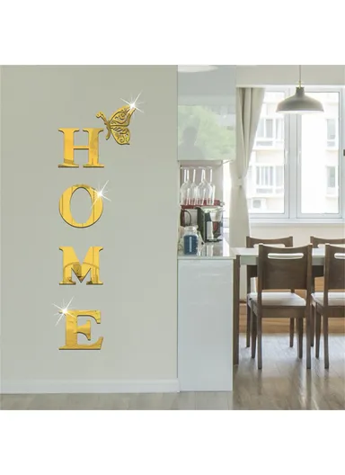 HOME Family Slogan 100 x 35cm 3D Acrylic Mirror Wall Sticker Living Room Entrance Home Decoration - Gold