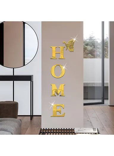 HOME Family Slogan 100 x 35cm 3D Acrylic Mirror Wall Sticker Living Room Entrance Home Decoration - Gold