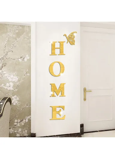 HOME Family Slogan 100 x 35cm 3D Acrylic Mirror Wall Sticker Living Room Entrance Home Decoration - Gold