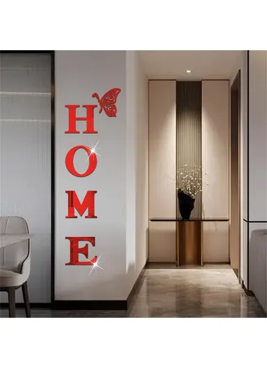 HOME Family Slogan 80 x 27cm 3D Acrylic Mirror Wall Sticker Living Room Entrance Home Decoration - Red