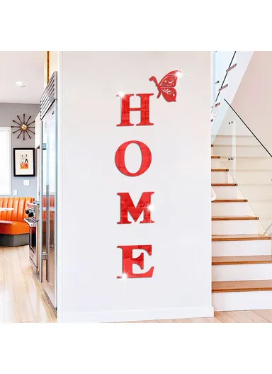 HOME Family Slogan 80 x 27cm 3D Acrylic Mirror Wall Sticker Living Room Entrance Home Decoration - Red