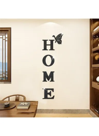 HOME Family Slogan 80 x 27cm 3D Acrylic Mirror Wall Sticker Living Room Entrance Home Decoration - Black