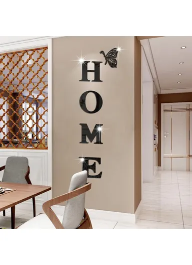 HOME Family Slogan 80 x 27cm 3D Acrylic Mirror Wall Sticker Living Room Entrance Home Decoration - Black