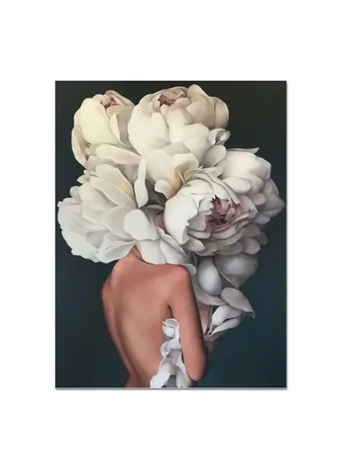 60 x 80cm Floral Feather Wall Art Canvas Print Abstract Woman Decorative Painting for Bedroom Living Room