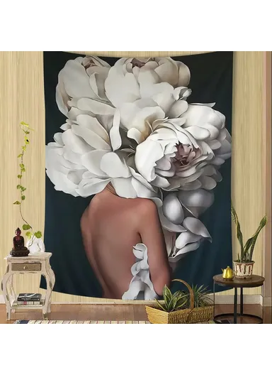 60 x 80cm Floral Feather Wall Art Canvas Print Abstract Woman Decorative Painting for Bedroom Living Room