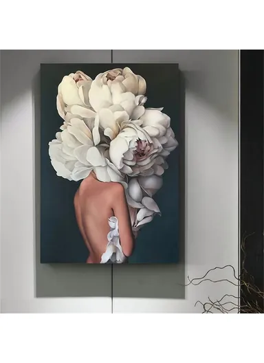 60 x 80cm Floral Feather Wall Art Canvas Print Abstract Woman Decorative Painting for Bedroom Living Room